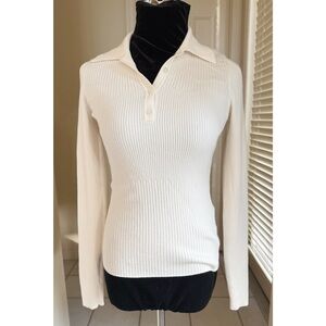 Theory Stretch Ribbed Polo Sweater